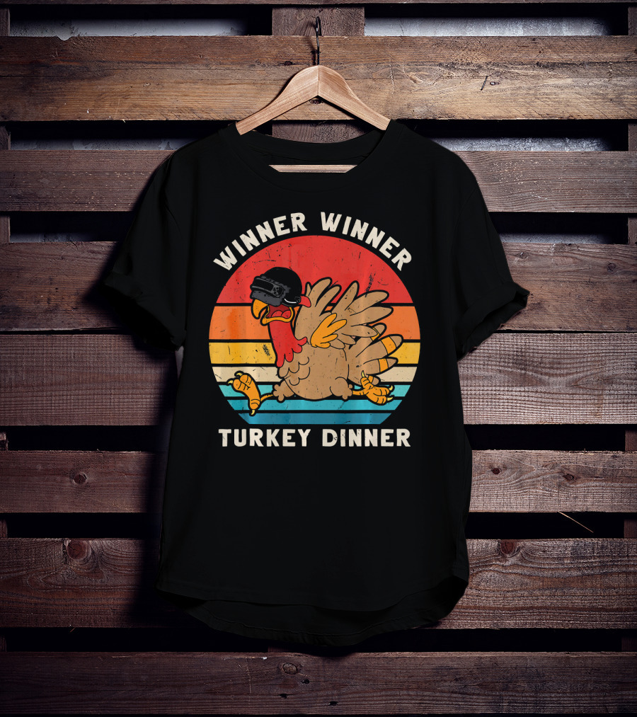 Winner Winner Turkey Dinner Retro Turkey With Helmet T-Shirt