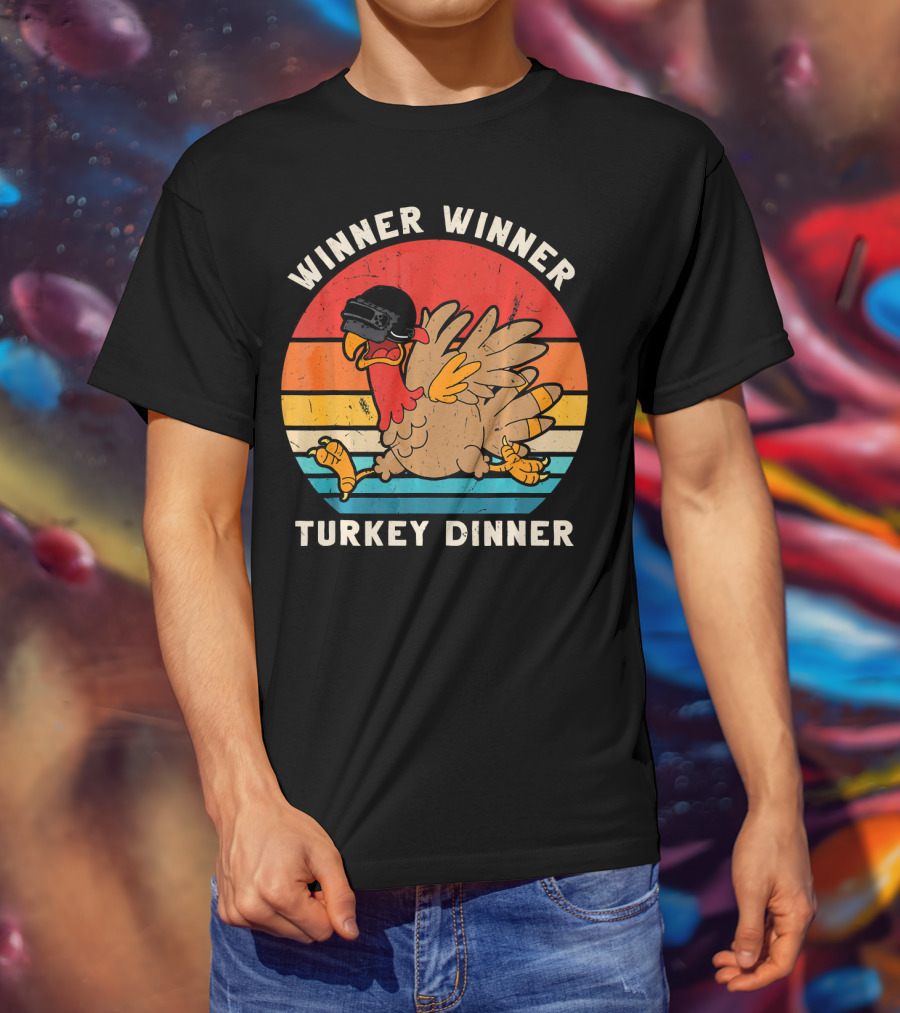 Winner Winner Turkey Dinner Retro Turkey With Helmet T-Shirt