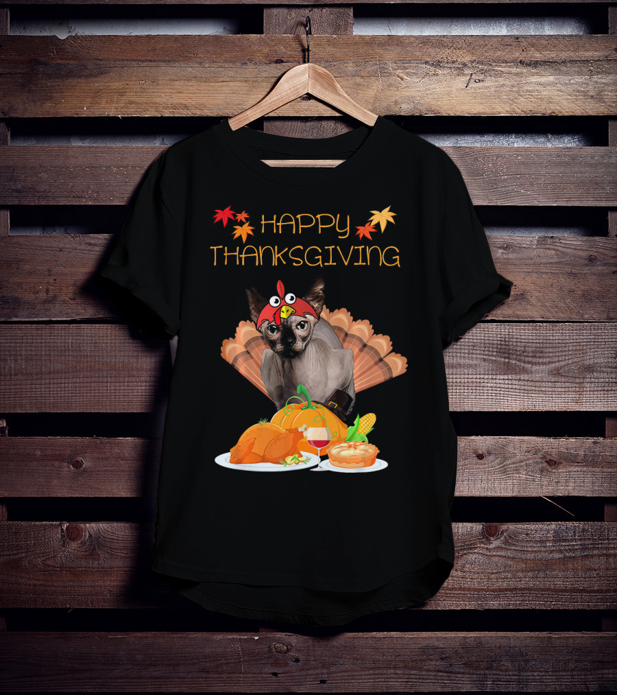 Happy Thanksgiving Sphynx Cat Turkey Feast T-Shirt