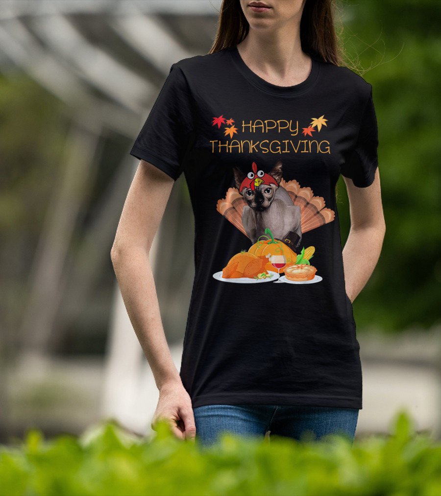 Happy Thanksgiving Sphynx Cat Turkey Feast T-Shirt