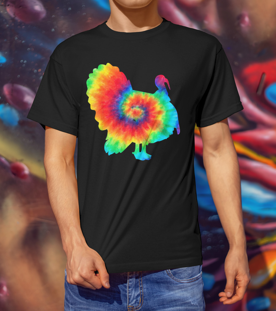 Tie Dye Turkey Thanksgiving Spiral Color Burst T-Shirt