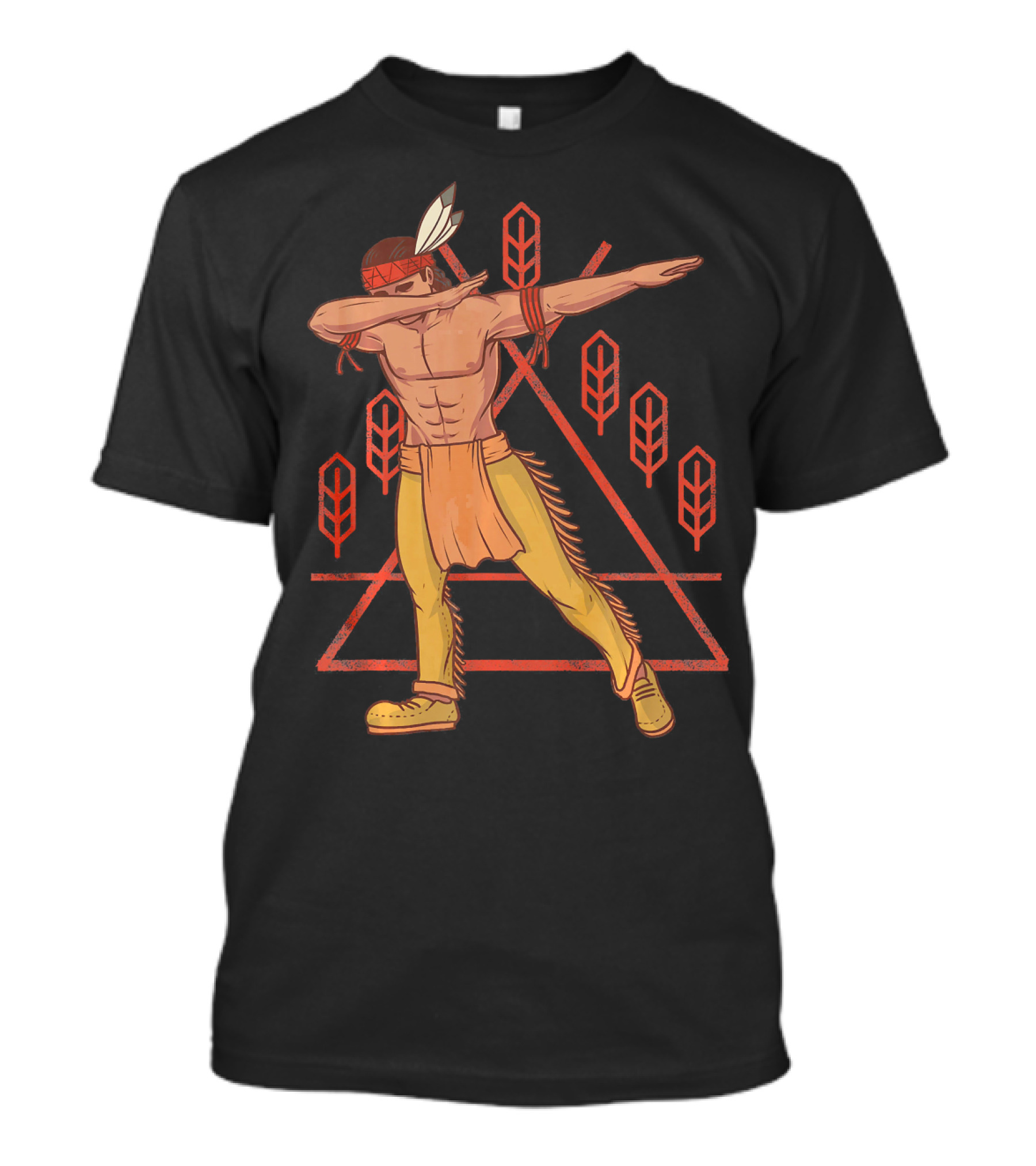 Thanksgiving Dabbing Native American Geometric Feather Motif T-Shirt