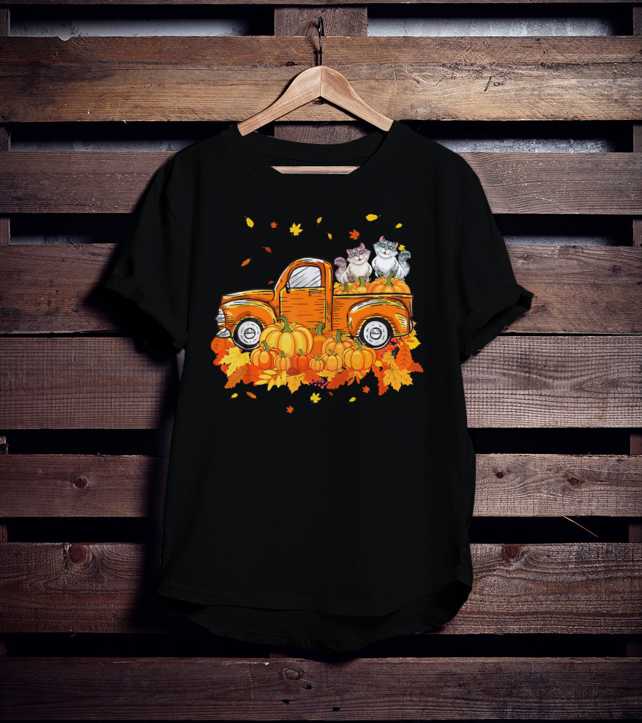 Cat Pumpkin Autumn Truck With Cats And Pumpkins T-Shirt