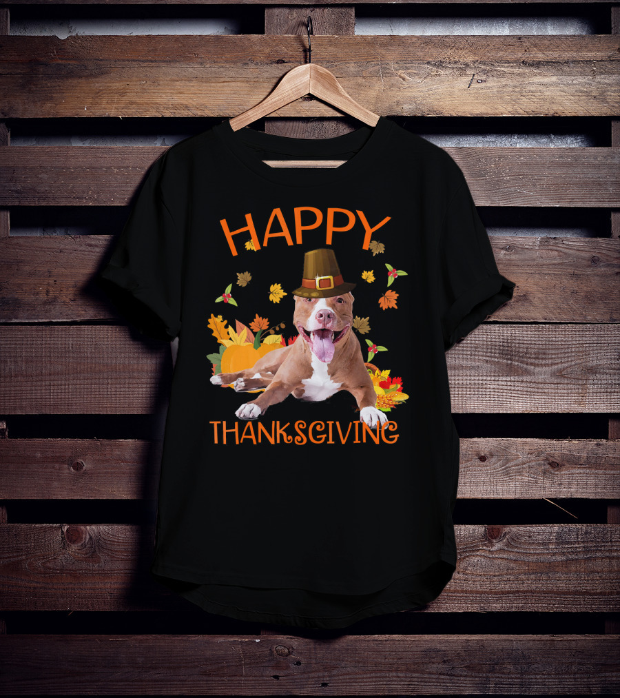 Happy Thanksgiving Pit Bull Turkey Funny Dogs T-Shirt