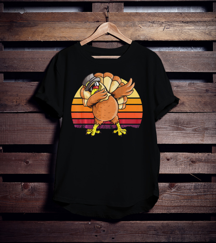 Dabbing Turkey Kids Boys Dab Hat Dance Vintage Sunset T-Shirt