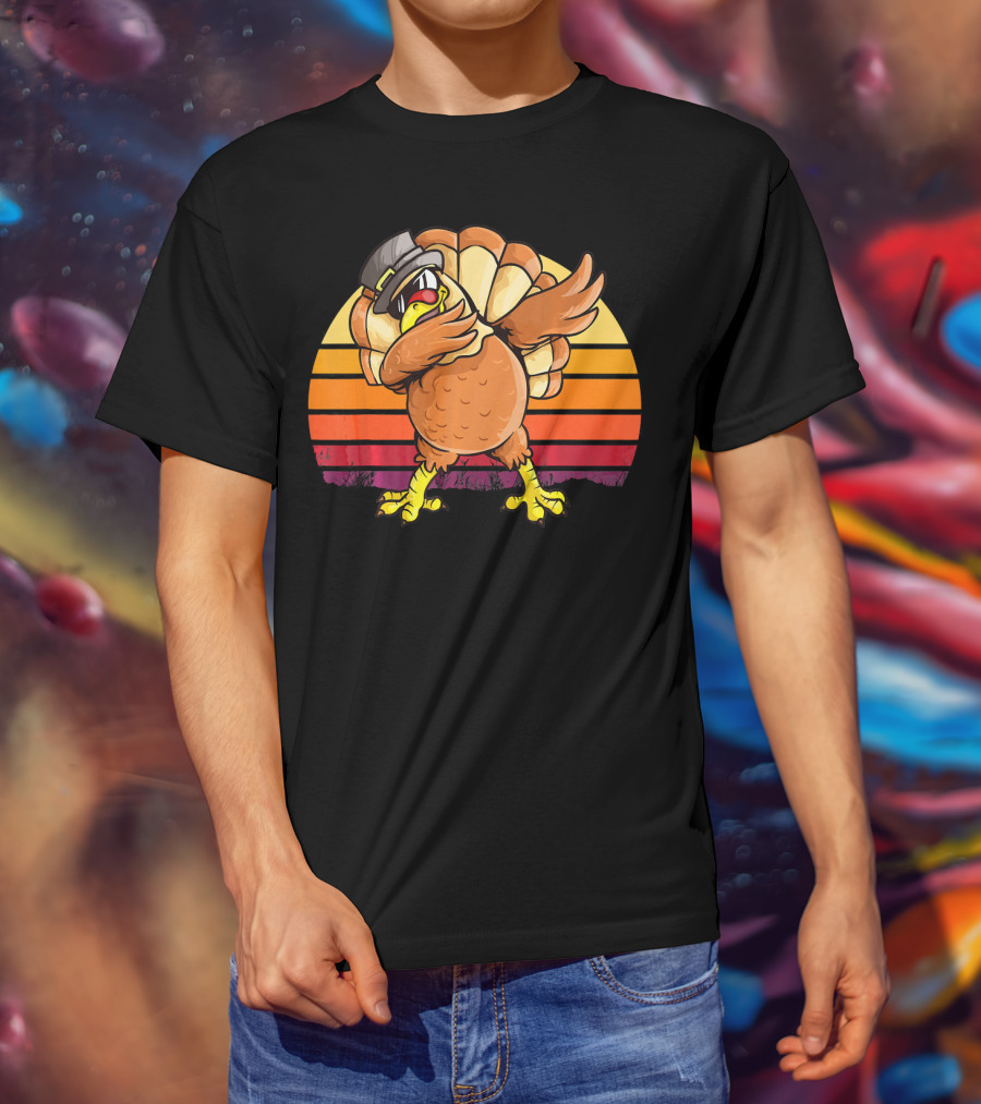 Dabbing Turkey Kids Boys Dab Hat Dance Vintage Sunset T-Shirt