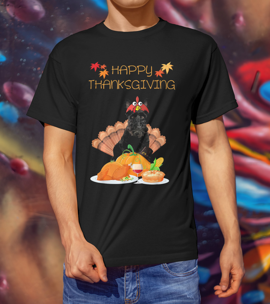 Happy Thanksgiving Day Scottish Terrier Turkey Feast T-Shirt