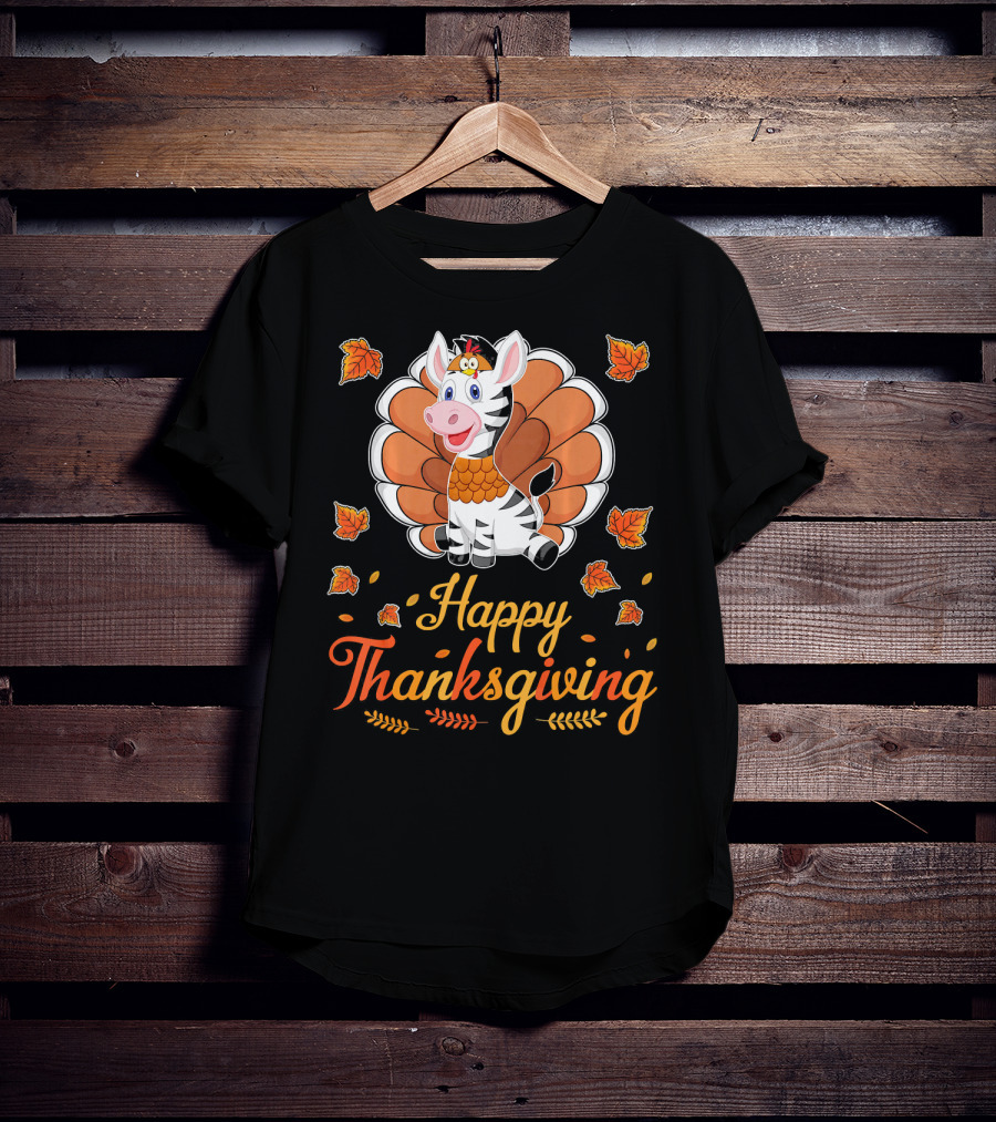 Happy Thanksgiving Cute Turkey Zebra T-Shirt