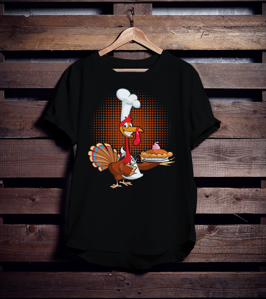 Turkey Chef Holding Pumpkin Pie T-Shirt