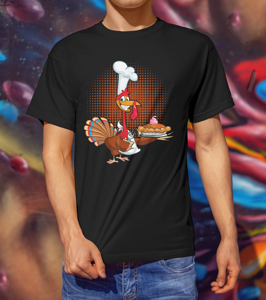 Turkey Chef Holding Pumpkin Pie T-Shirt