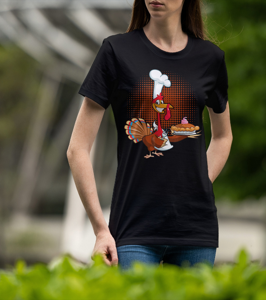 Turkey Chef Holding Pumpkin Pie T-Shirt