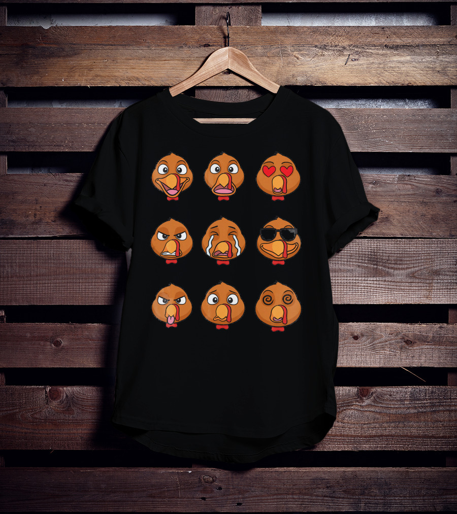Funny Turkey Emoji Faces Expressions T-Shirt