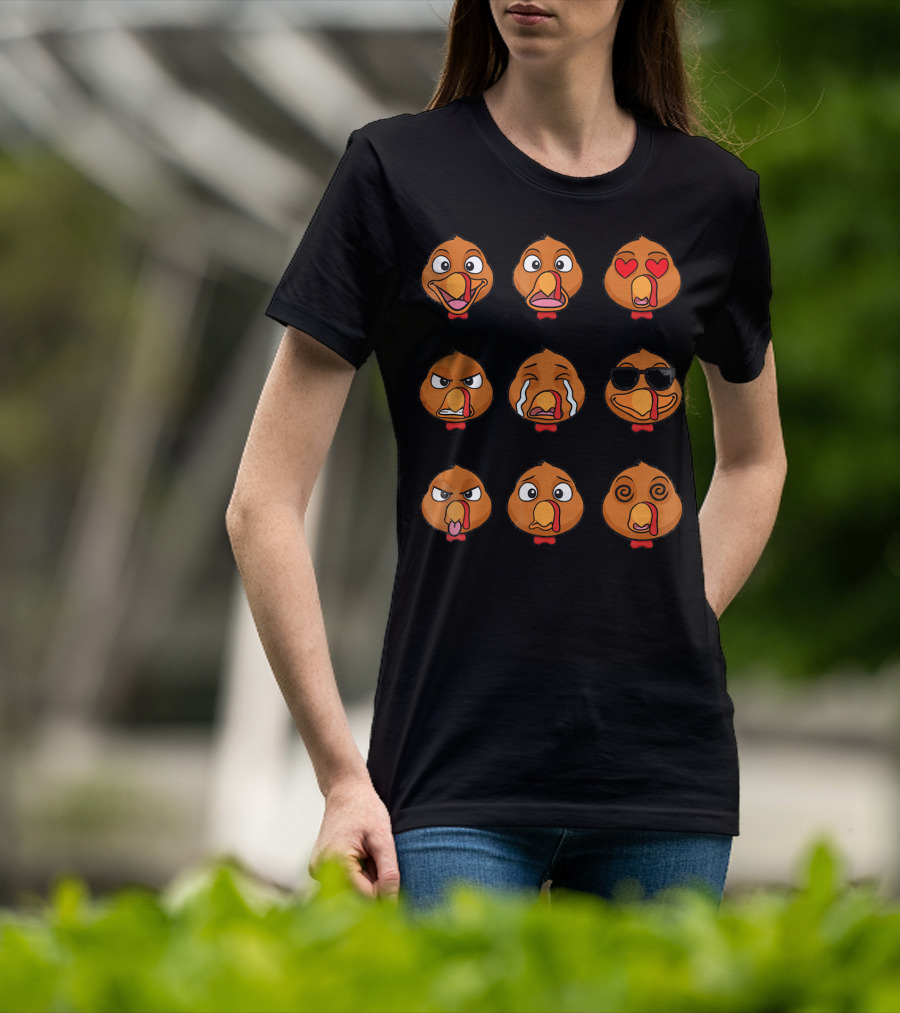 Funny Turkey Emoji Faces Expressions T-Shirt