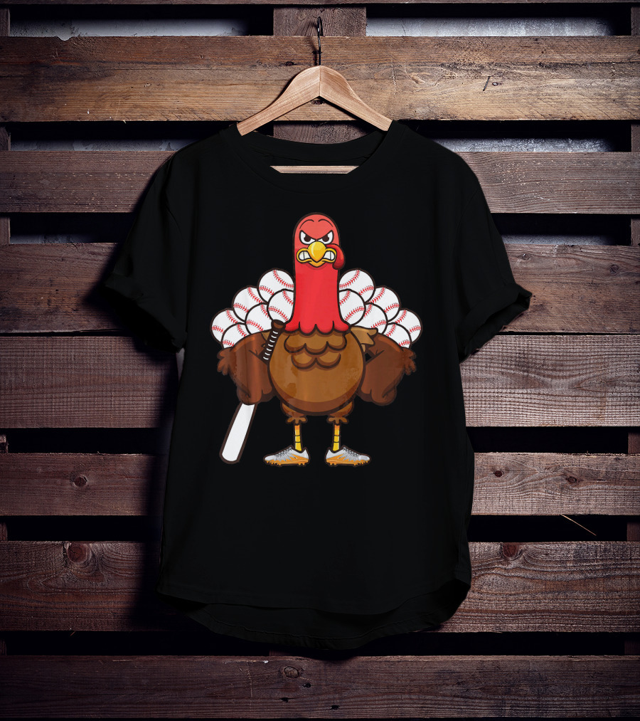 Gobble Turkey Baseball Player Thanksgiving Batter T-Shirt