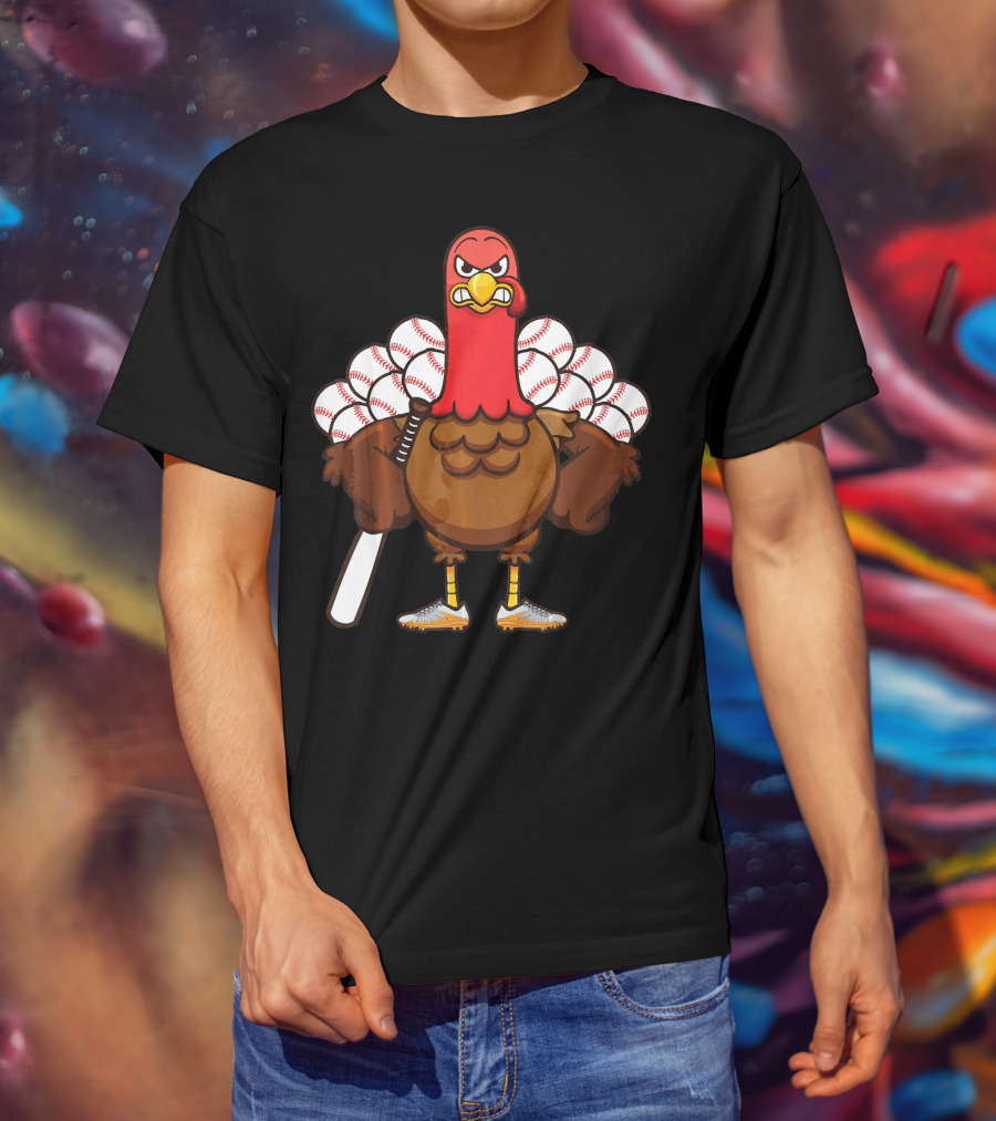 Gobble Turkey Baseball Player Thanksgiving Batter T-Shirt