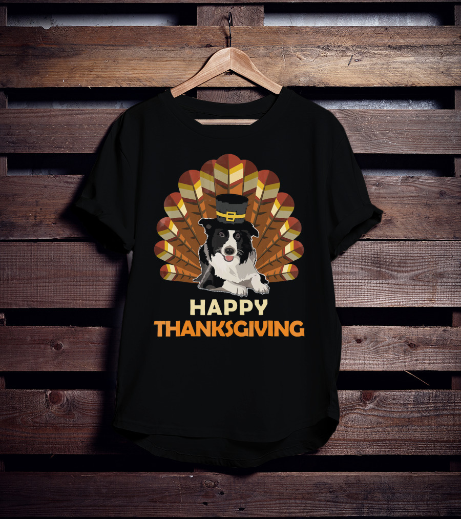Border Collie Happy Thanksgiving Turkey T-Shirt