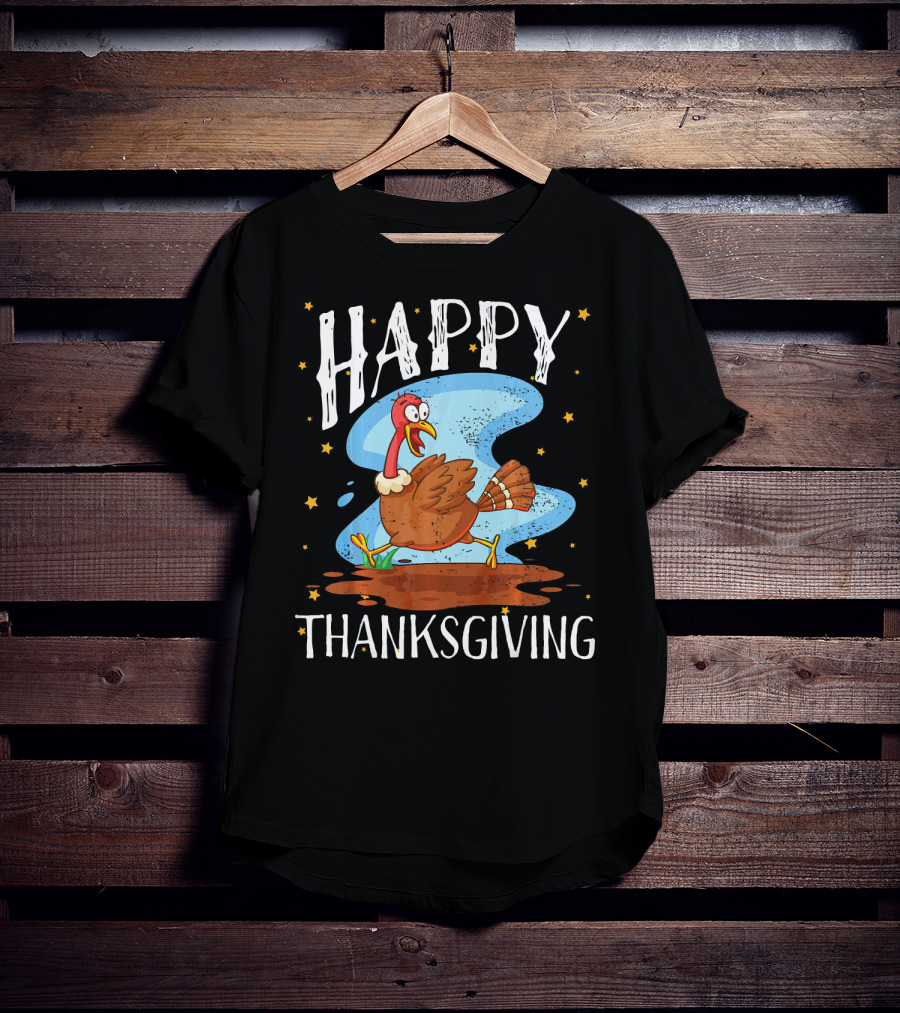 Happy Thanksgiving Running Turkey Cartoon T-Shirt