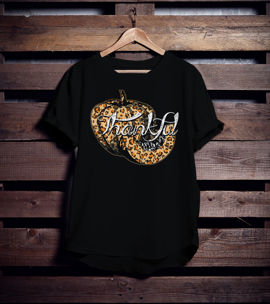 Thankful Pumpkin Leopard Print Fall T-Shirt