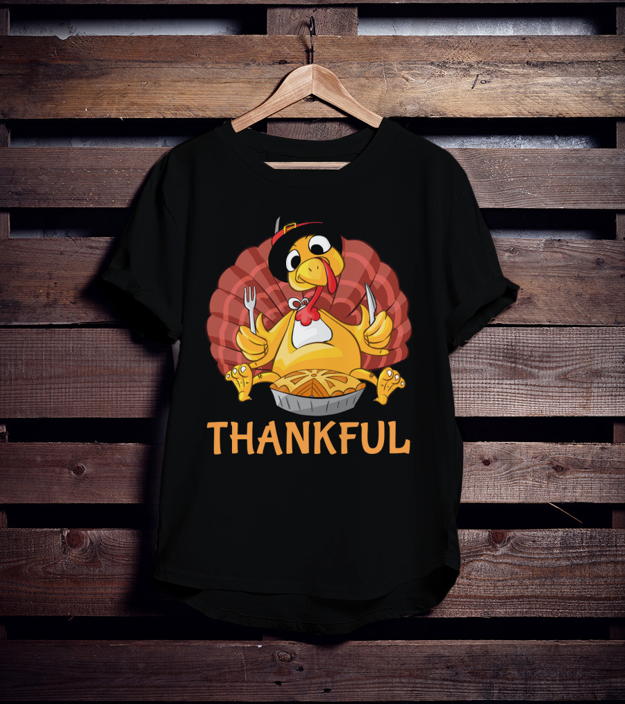 Thankful Turkey With Pie And Pilgrim Hat T-Shirt