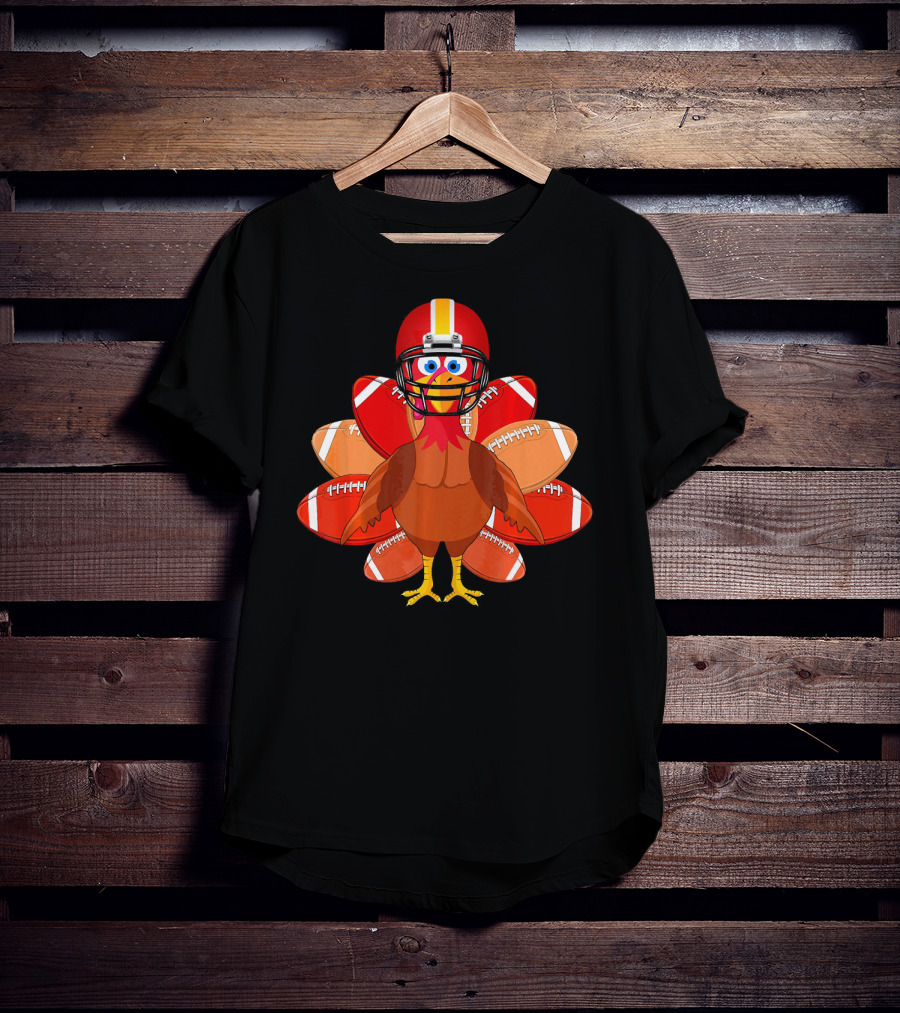 Turkey With Football Helmet Thankful Thanksgiving Football T-Shirt