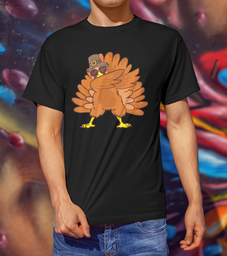Thanksgiving Turkey Dab Dance With Sunglasses And Pilgrim Hat T-Shirt