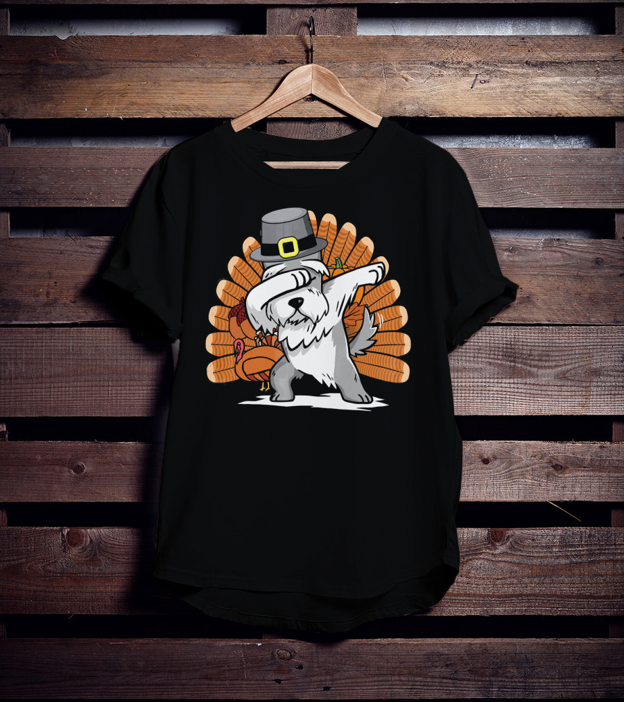 Funny Dabbing Schnauzer Thanksgiving Pilgrim Hat Turkey Dance T-Shirt