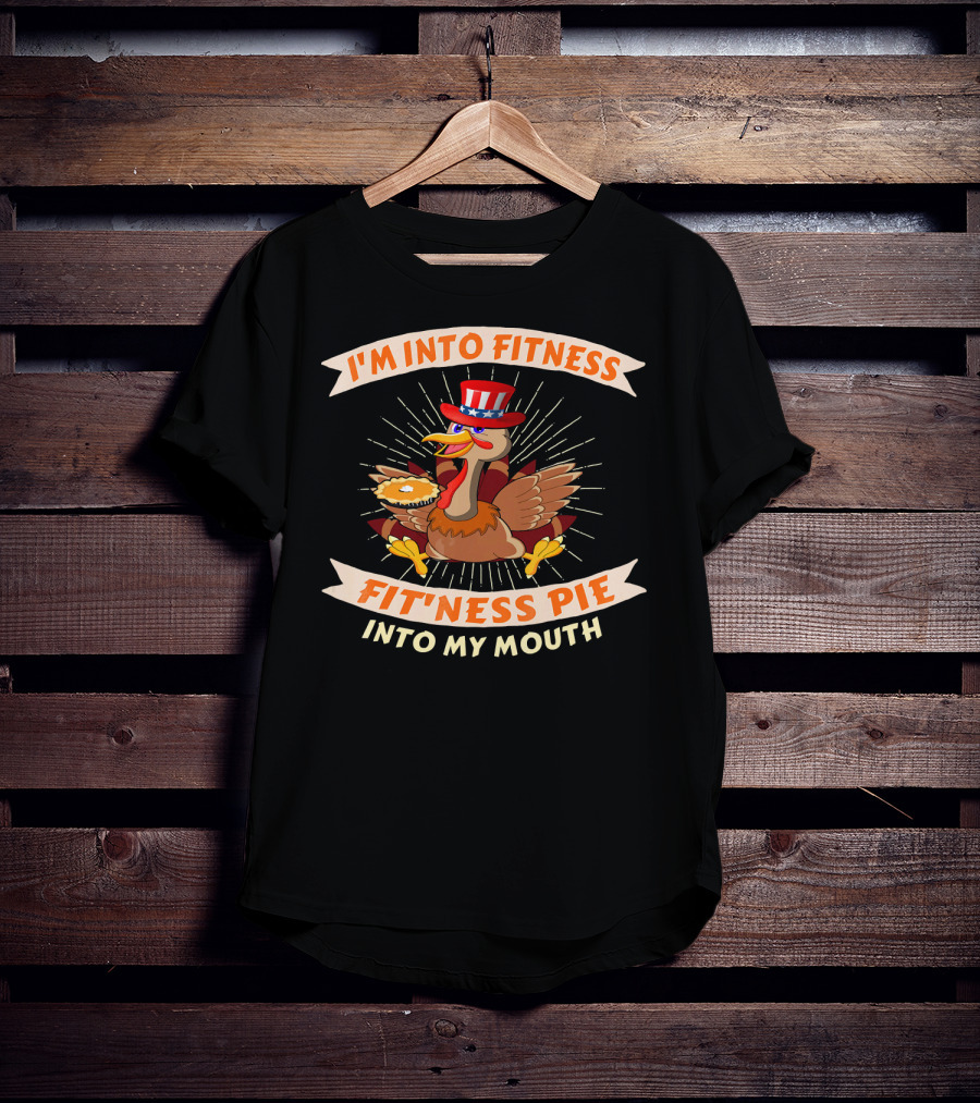 I'm Into Fitness Pie Into My Mouth Thanksgiving USA Flag Turkey T-Shirt
