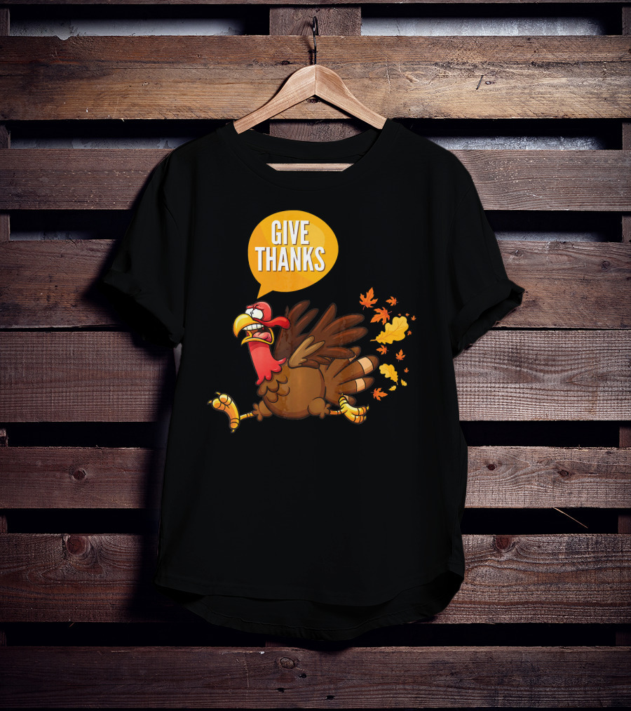 Give Thanks Thanksgiving Turkey Leaves T-Shirt