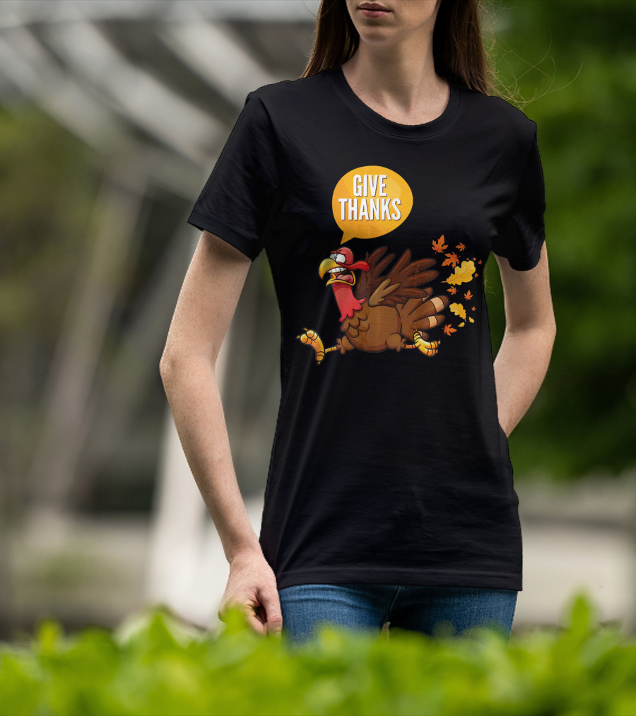 Give Thanks Thanksgiving Turkey Leaves T-Shirt