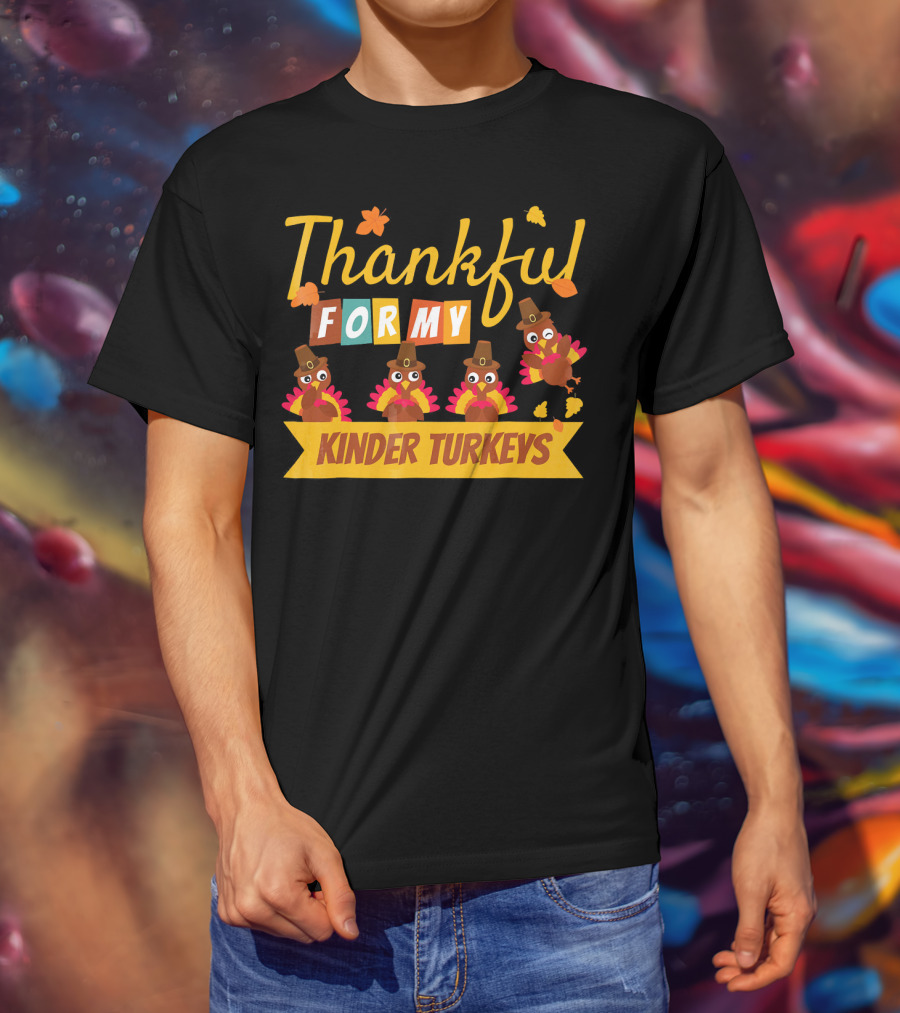 Thankful For My Kinder Turkeys Kid's Thanksgiving T-Shirt