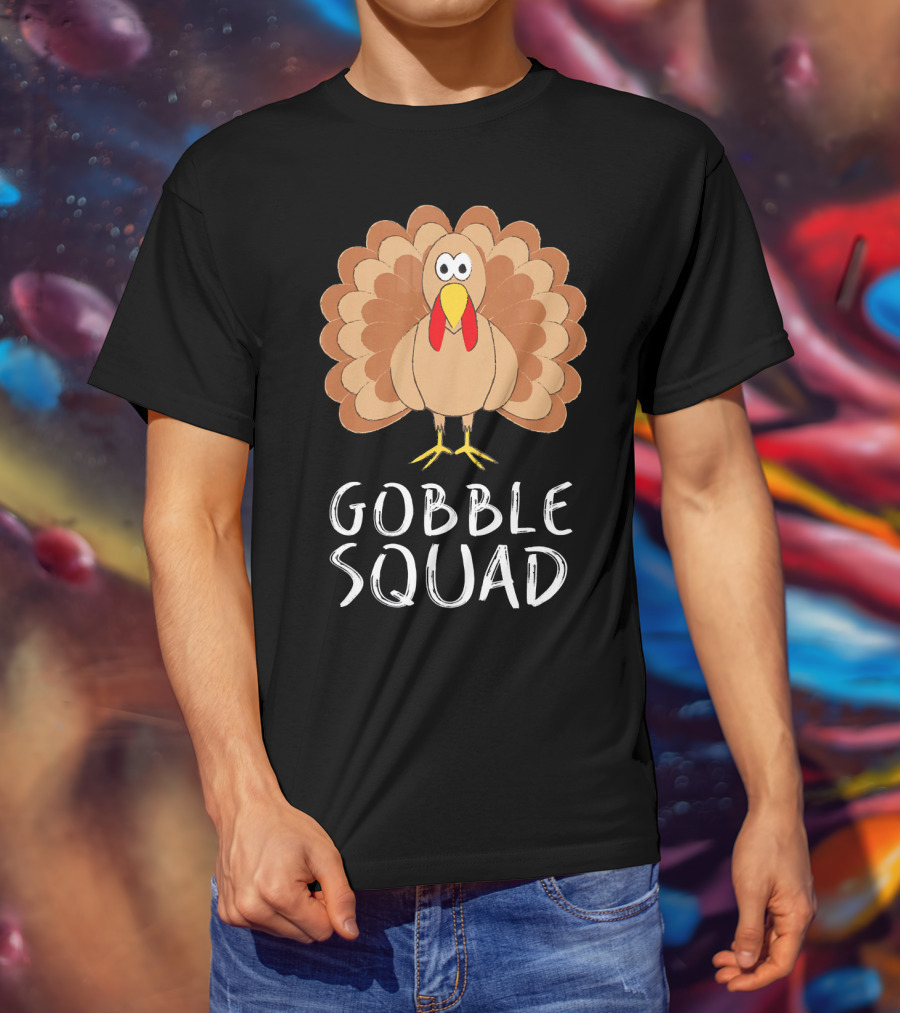 Gobble Squad Cute Turkey Trot Thankful Turkey T-Shirt