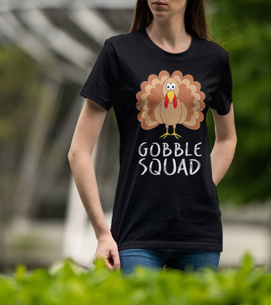 Gobble Squad Cute Turkey Trot Thankful Turkey T-Shirt