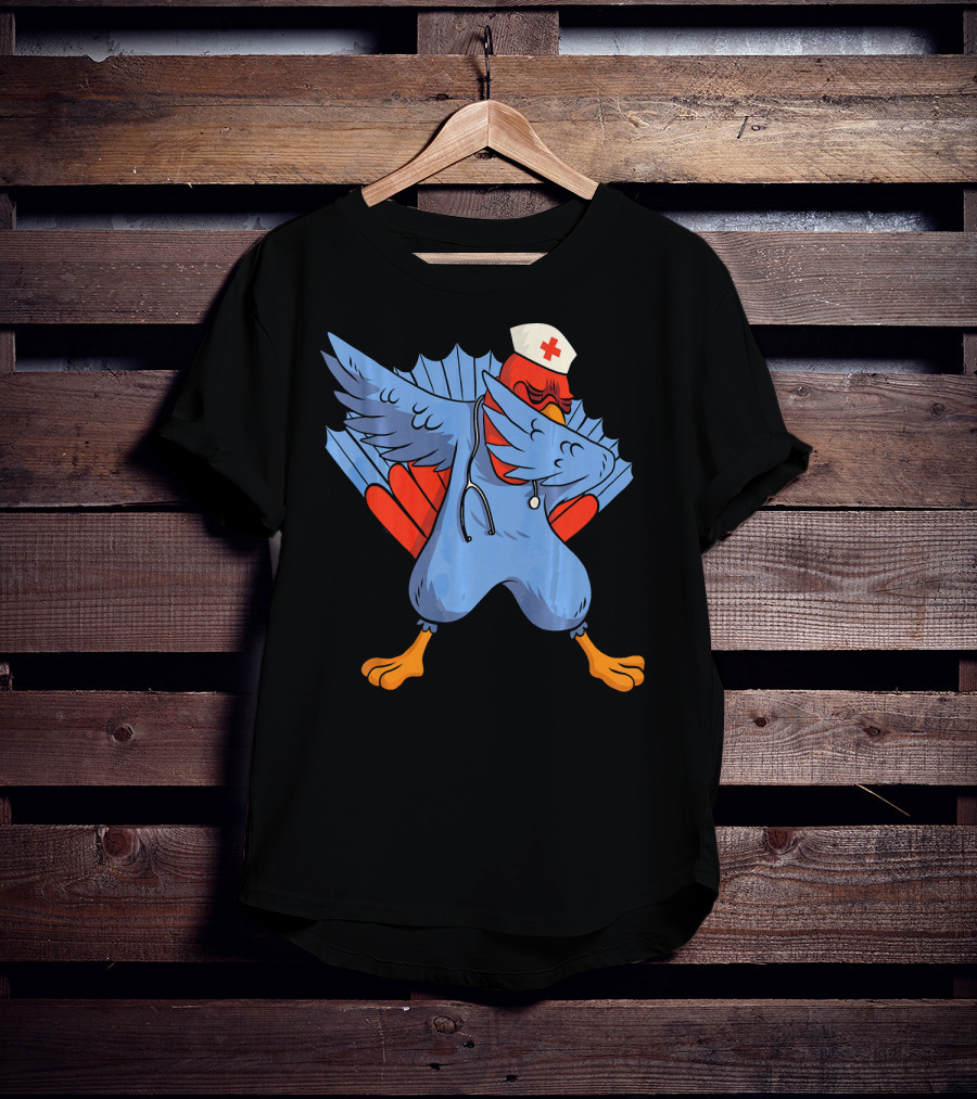 Dabbing Nurse Turkey Wearing Scrubs And Stethoscope With Nurse Cap T-Shirt