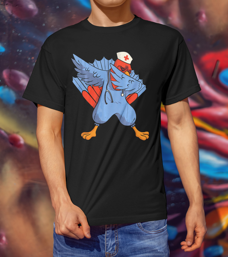 Dabbing Nurse Turkey Wearing Scrubs And Stethoscope With Nurse Cap T-Shirt