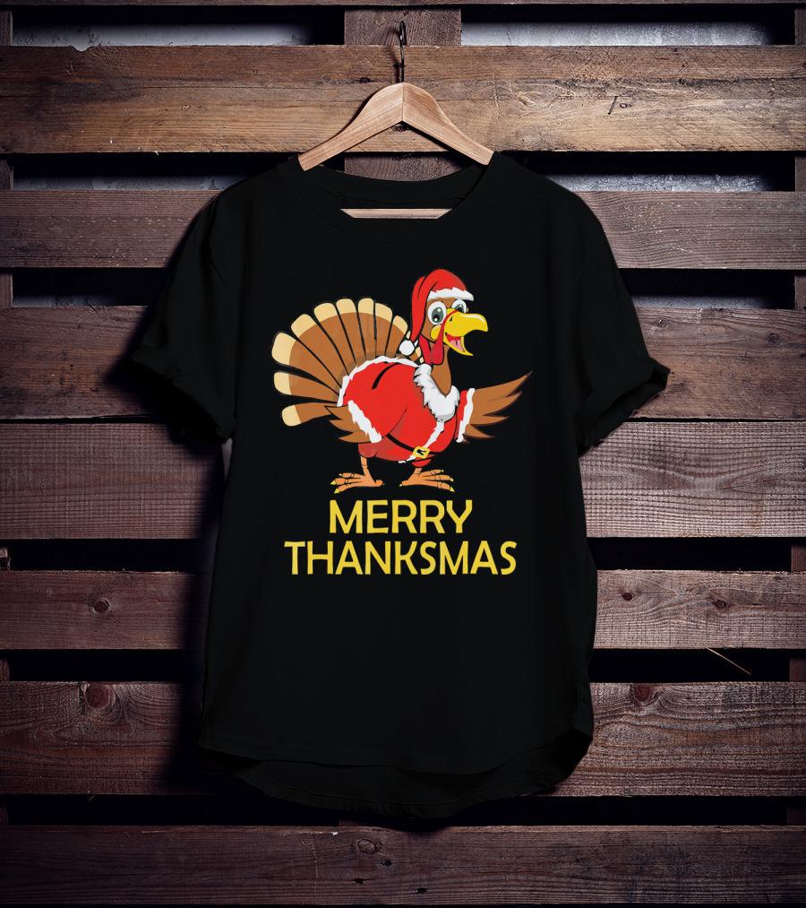 Merry Thanksmas Turkey Dressed In Santa Costume T-Shirt
