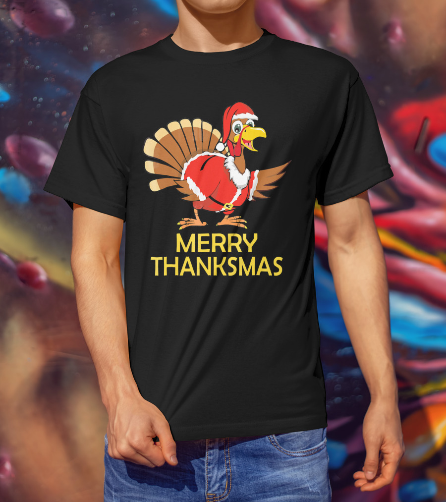 Merry Thanksmas Turkey Dressed In Santa Costume T-Shirt