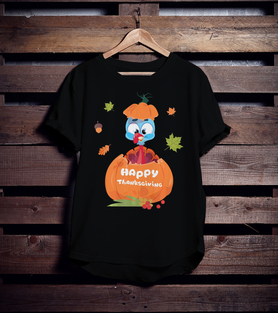 Happy Thanksgiving Cute Turkey Pilgrim In Pumpkin T-Shirt