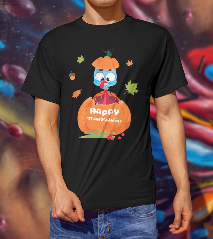 Happy Thanksgiving Cute Turkey Pilgrim In Pumpkin T-Shirt