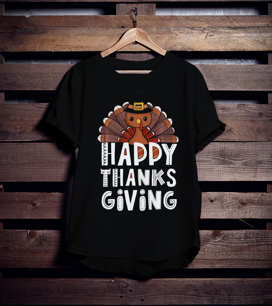 Happy Thanksgiving Funny Turkey Day With Pilgrim Hat T-Shirt
