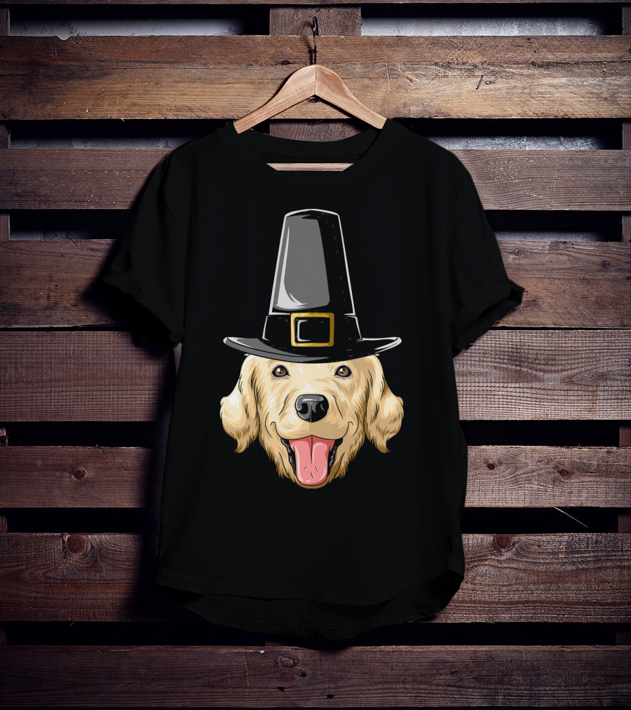 Golden Retriever Thanksgiving Pilgrim Hat T-Shirt