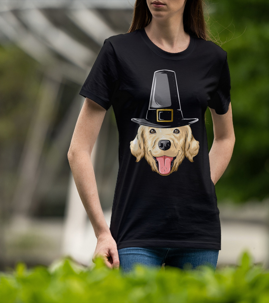 Golden Retriever Thanksgiving Pilgrim Hat T-Shirt