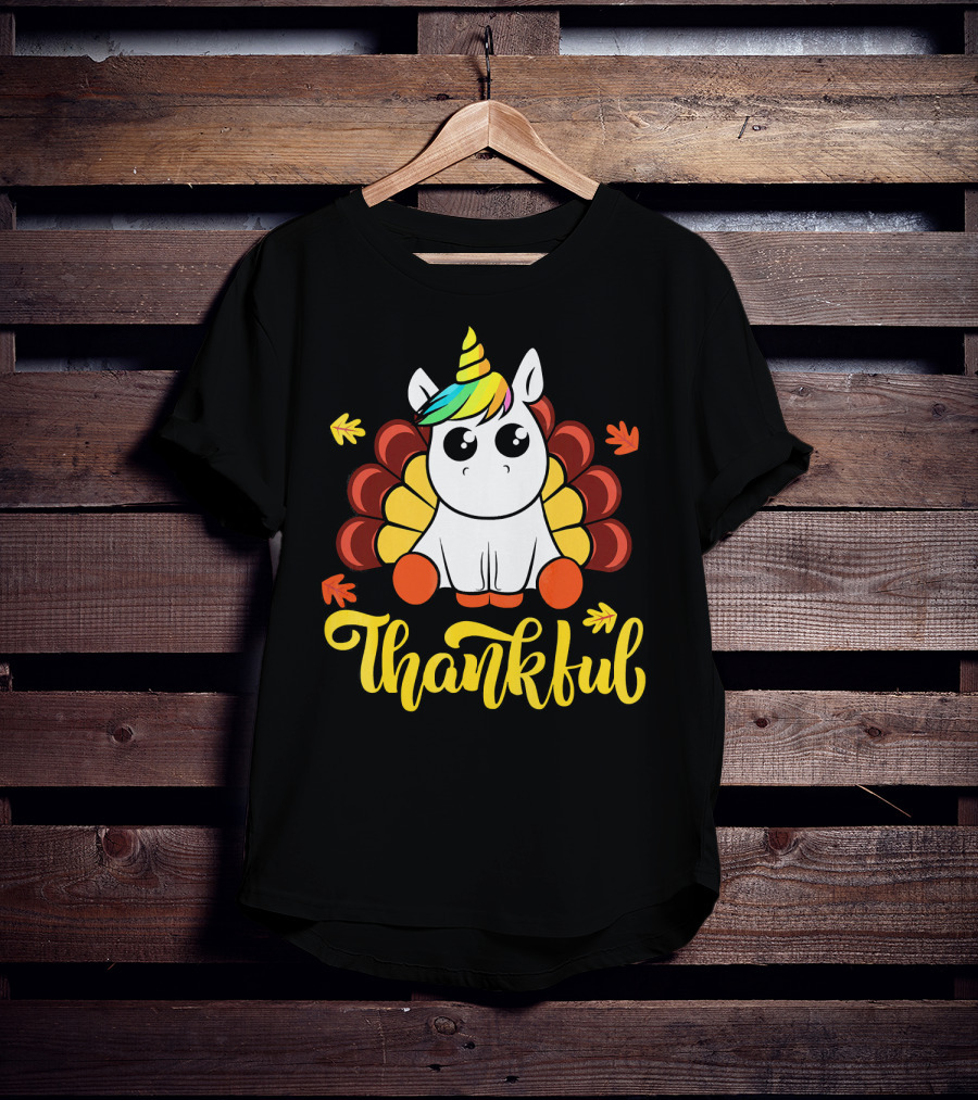 Thankful Thanksgiving Unicorn Turkey Cut T-Shirt
