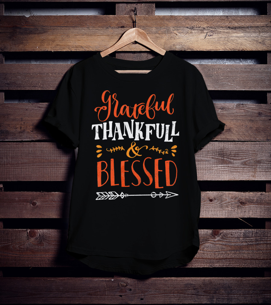 Grateful Thankful Blessed Arrow Typography T-Shirt