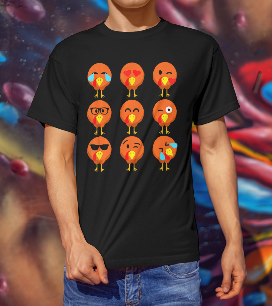Thanksgiving Turkey Face Emojis With Funny Expressions T-Shirt