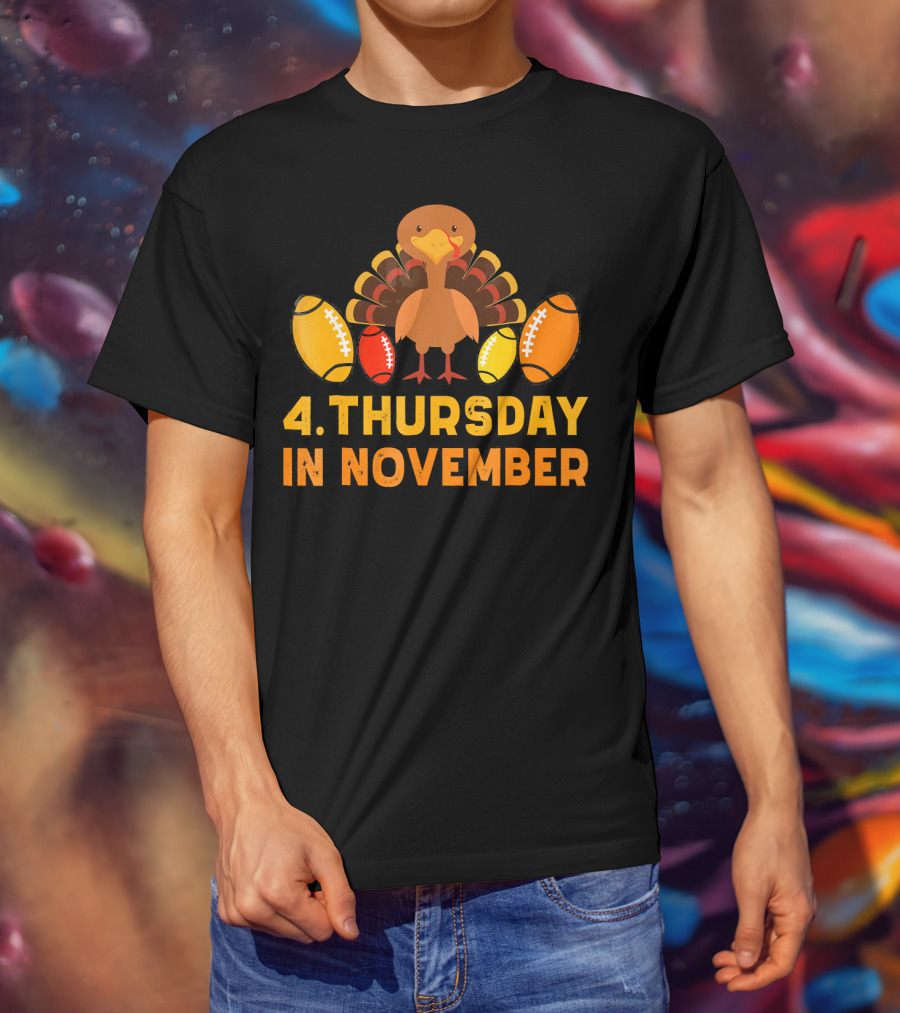 4 Thursday In November Funny Turkey Football T-Shirt