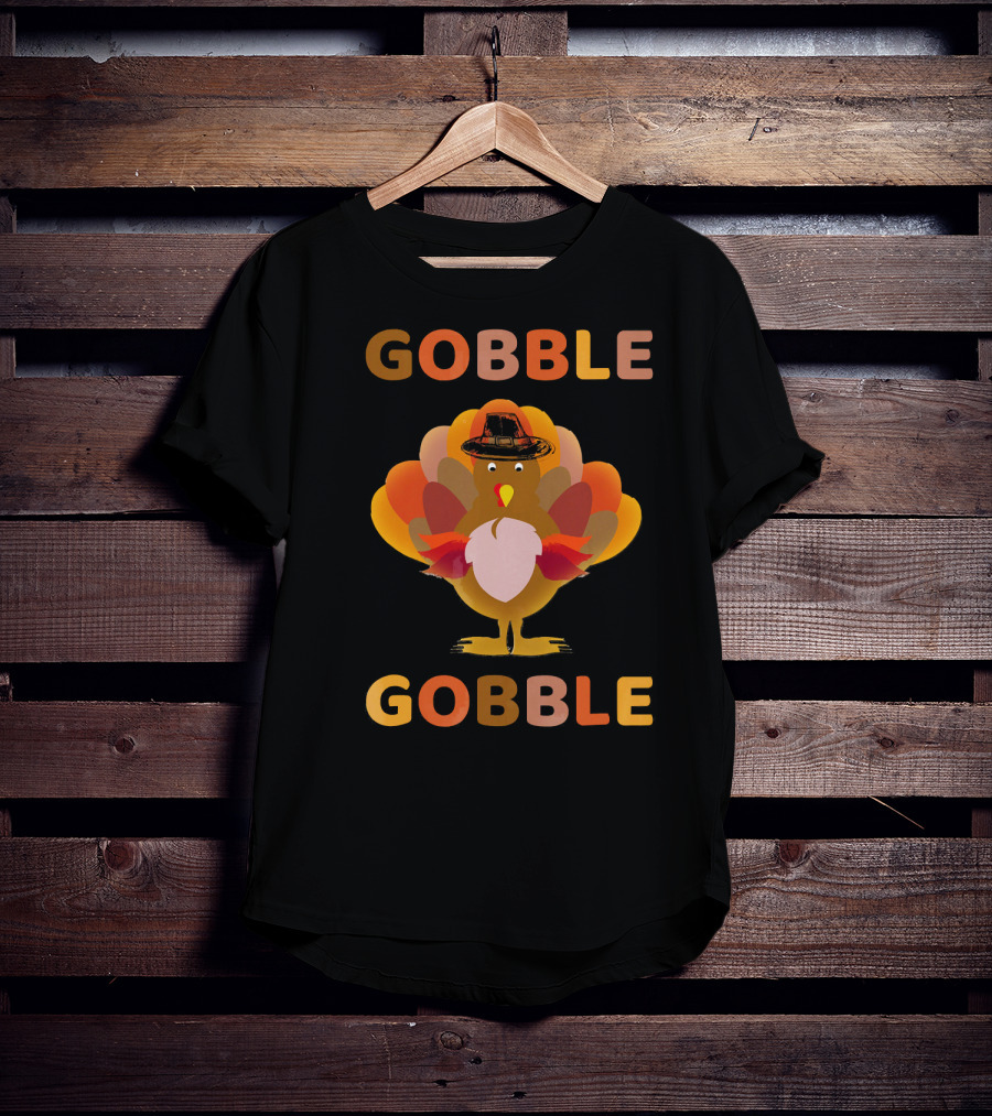 Gobble Gobble Thanksgiving Turkey With Pilgrim Hat T-Shirt