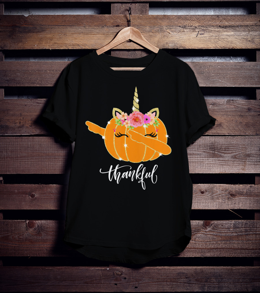 Thankful Dabbing Pumpkin Unicorn With Floral Crown T-Shirt
