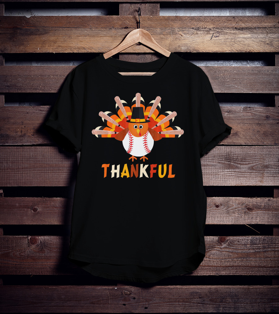 Thankful Turkey Baseball Bats Pilgrim Hat T-Shirt