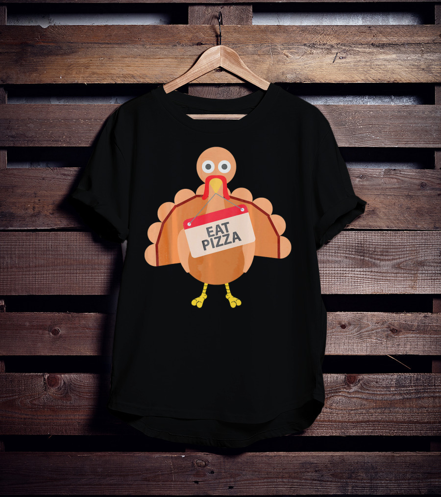 Funny Turkey Eat Pizza Sign Emoji T-Shirt