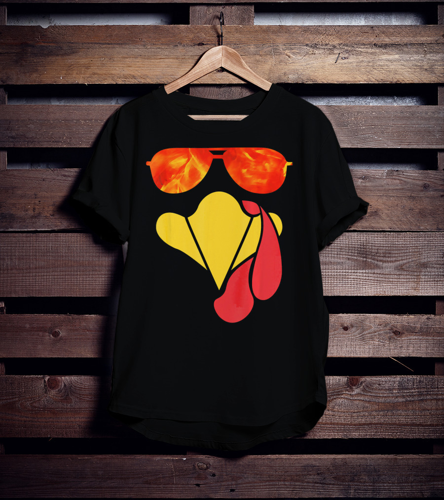 Turkey Face Thanksgiving Sunglasses Fire Flame T-Shirt